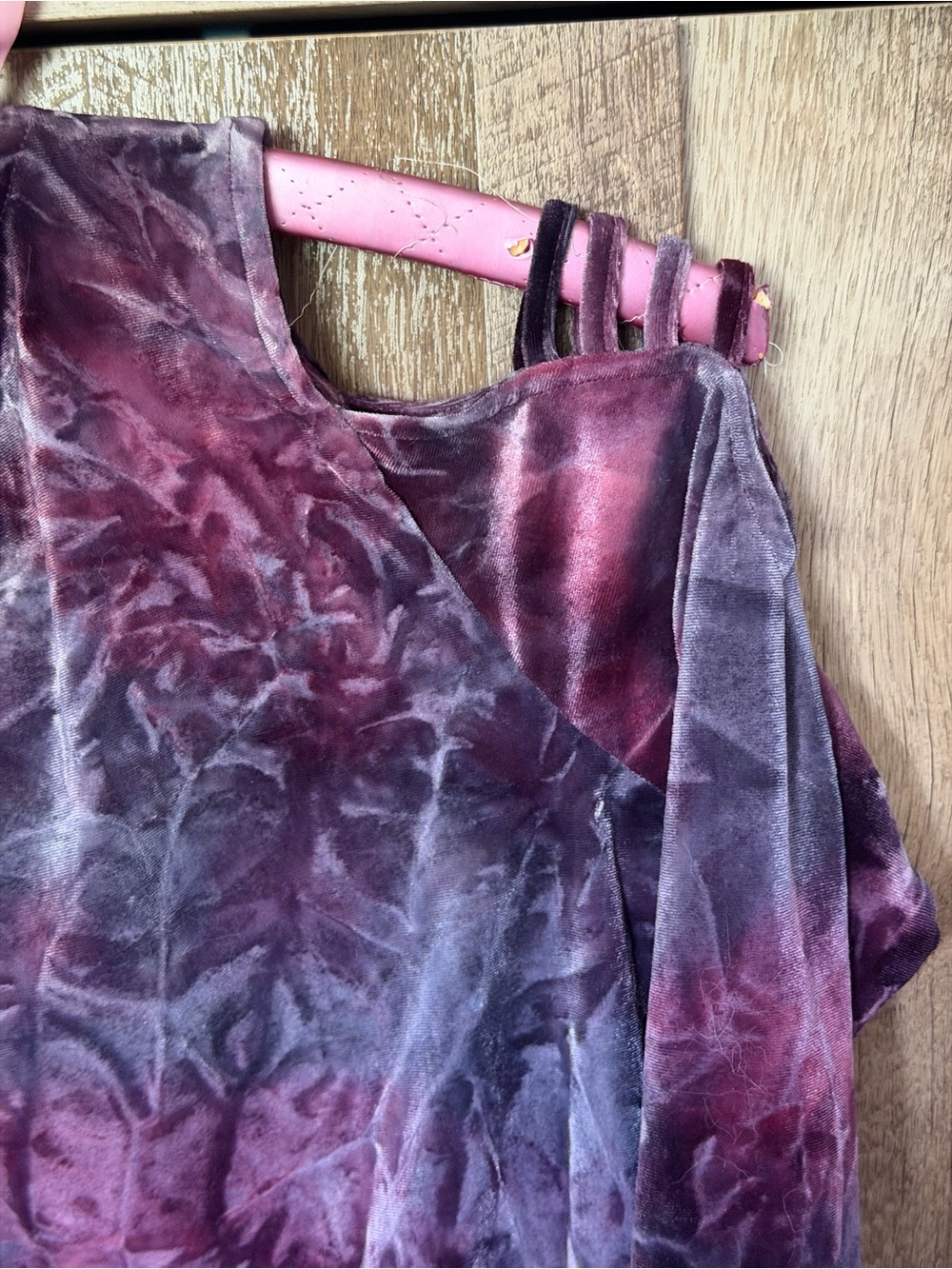 Women’s Purple Tie-Dye Crushed Velvet Cold-Shoulder Top - Picture 12 of 15
